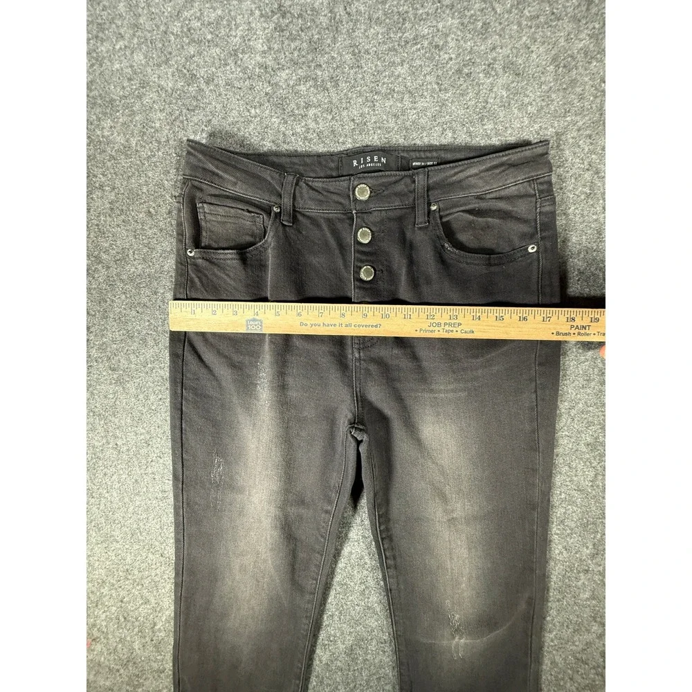 Risen Los Angeles Womens HighRise Button Fly Distressed Skinny Jeans Black 13/31